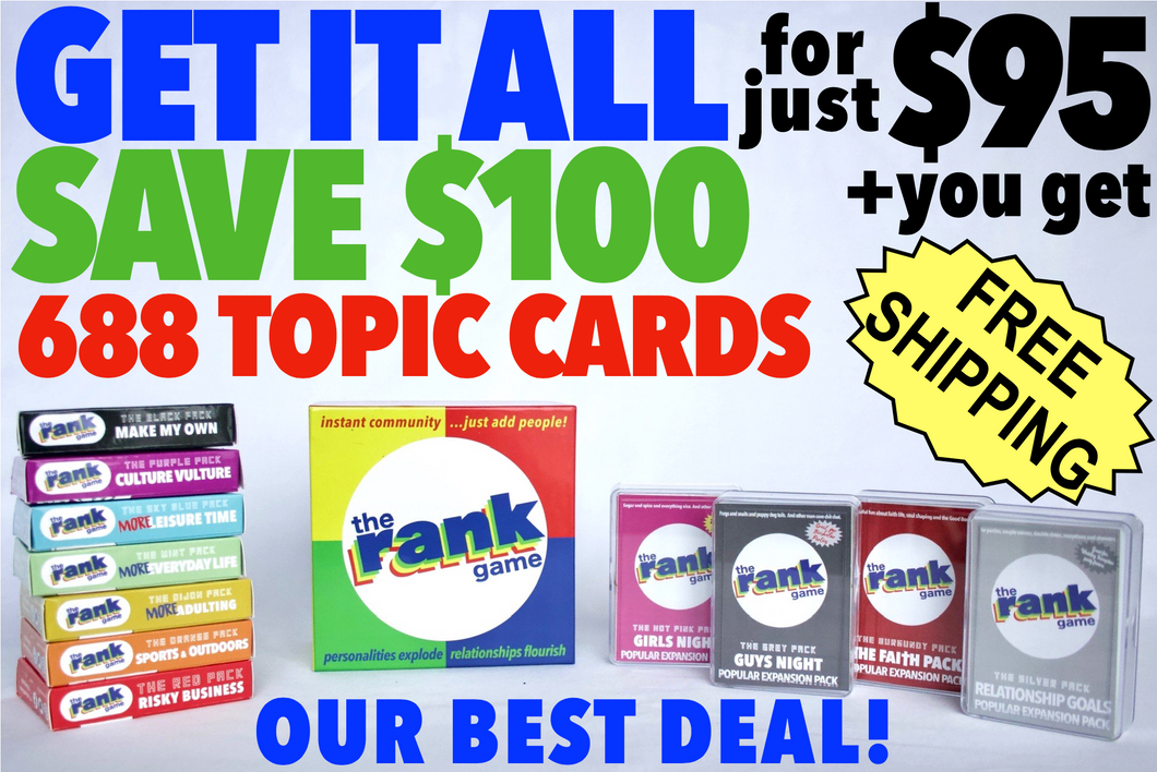 The Rank Game Bundle - Main Game (3 packs) + All 11 Expansion Packs = 14 packs –– SAVE $100!